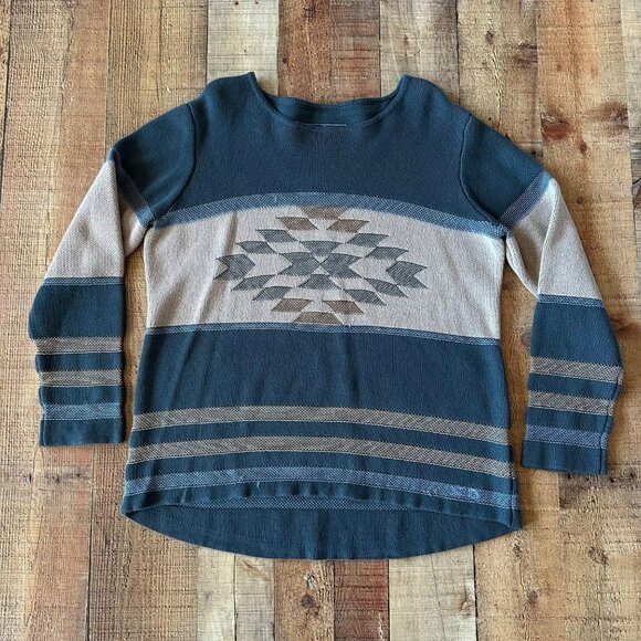 Outback Trading 1X/2X Womens Blue Alta Sweater Pullover Aztec Western - Picture 1 of 10
